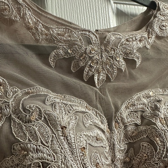 A-line Scoop Illusion Tea-Length Chiffon Lace Mother of the Bride Dress Size 2 - Picture 9 of 14